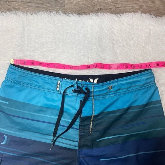 Hurley Swim Trunks Shorts Mens Size 36 Blue Stripe Surf Summer Pocket - Picture 6 of 10